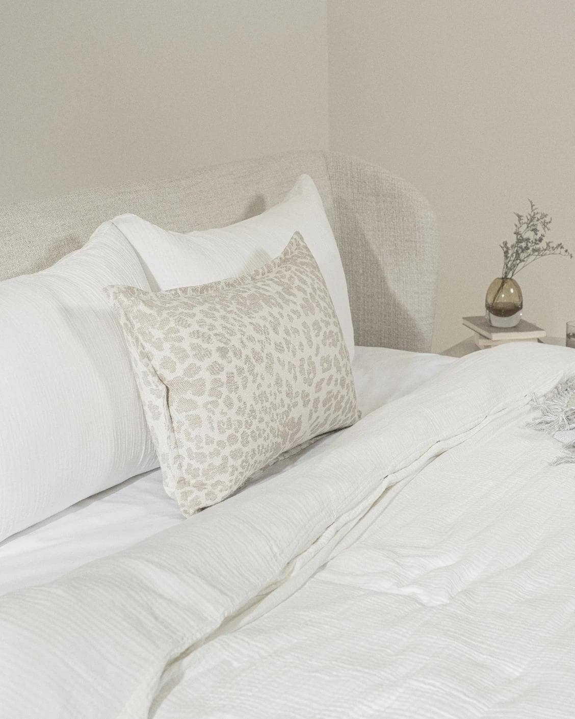 Val Klimt III cushion in beige, shown in a lifestyle left view as image 4