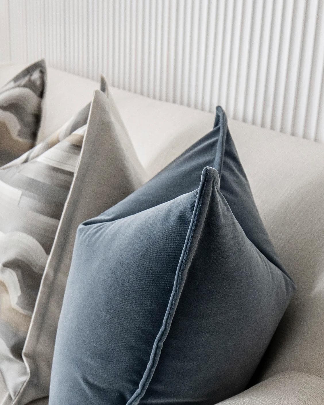 Guadalupe Bundle cushion in blue and grey, shown in a product right view as image 13