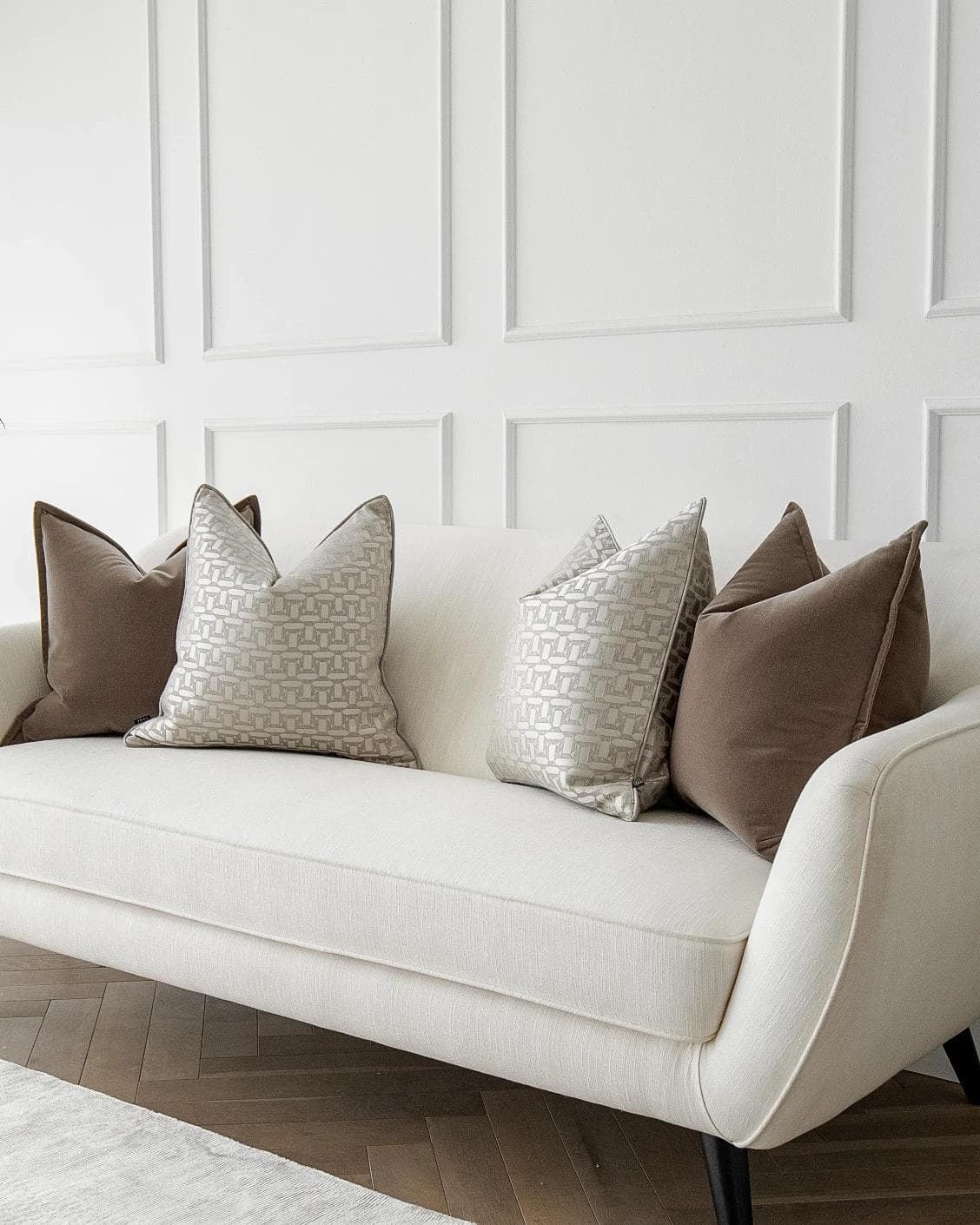 Elsie Bundle cushion in brown, beige and silver, shown in a product right view as image 2