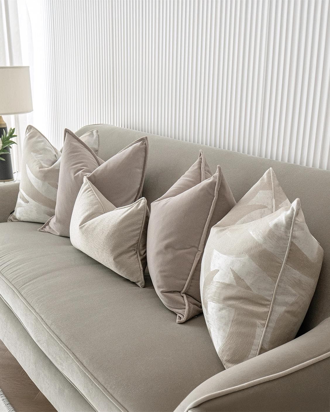 Spencer Bundle cushion in beige and silver, shown in a product right view as image 7