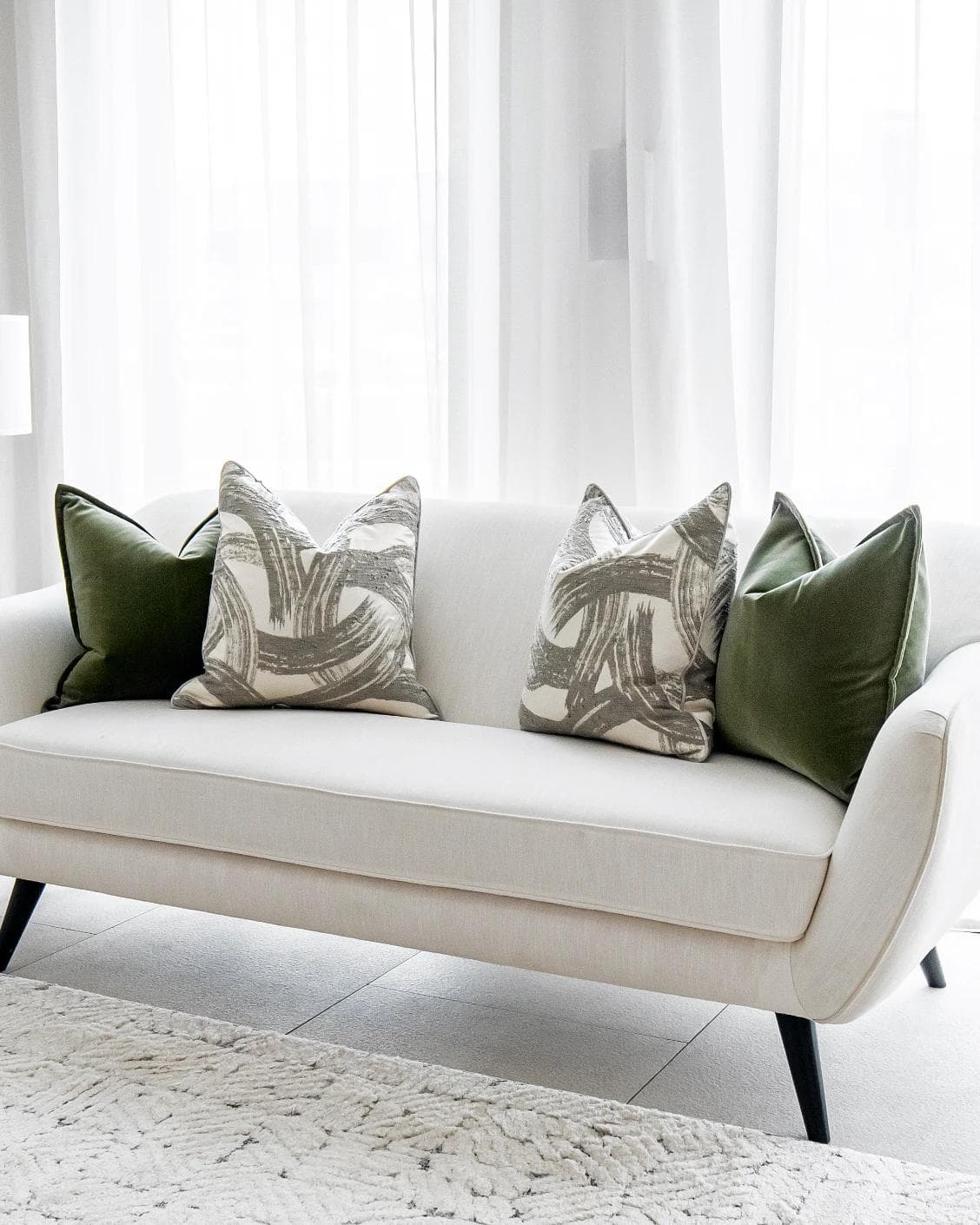 Cattleya Bundle cushion in green, white and grey, shown in a product right view as image 2
