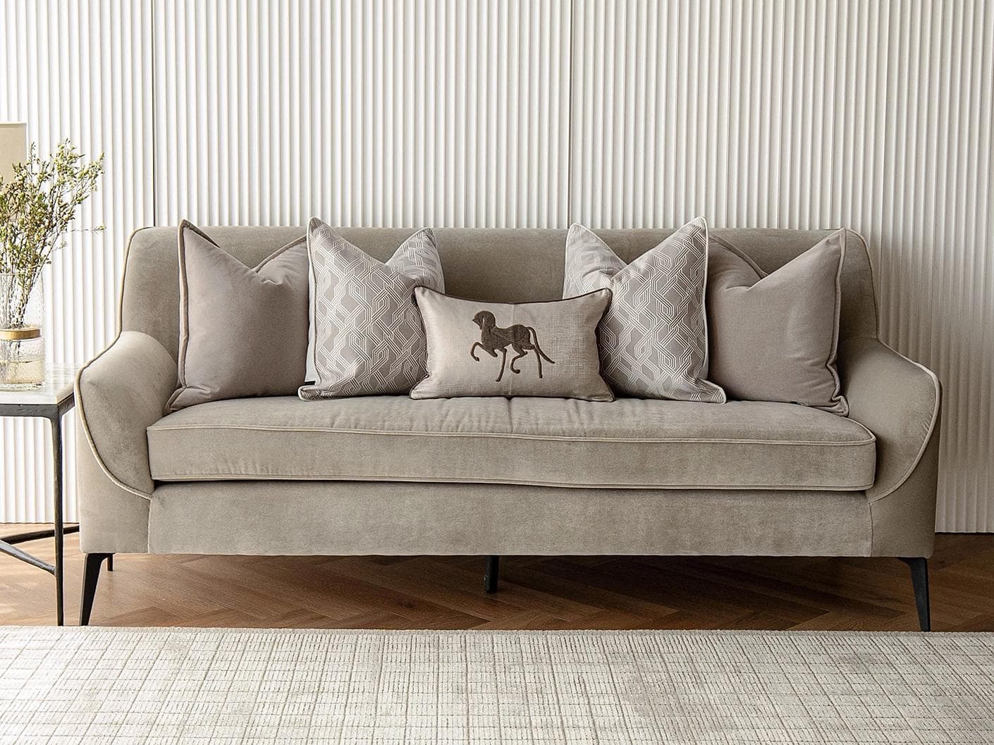 Sherwin Bundle cushion in beige, white and brown, shown in a lifestyle front view as image 4