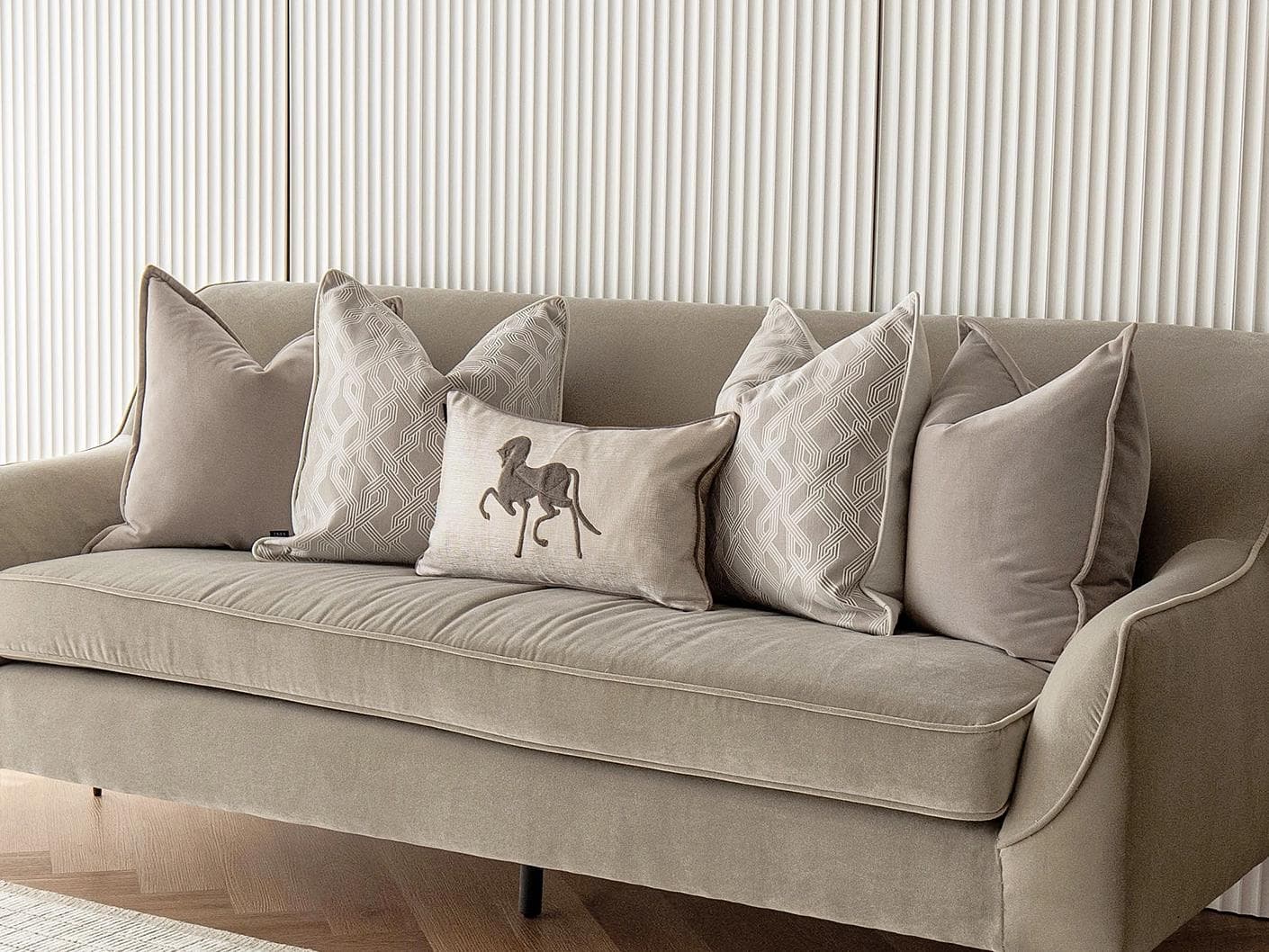 Sherwin Bundle cushion in beige, white and brown, shown in a lifestyle right view as image 2