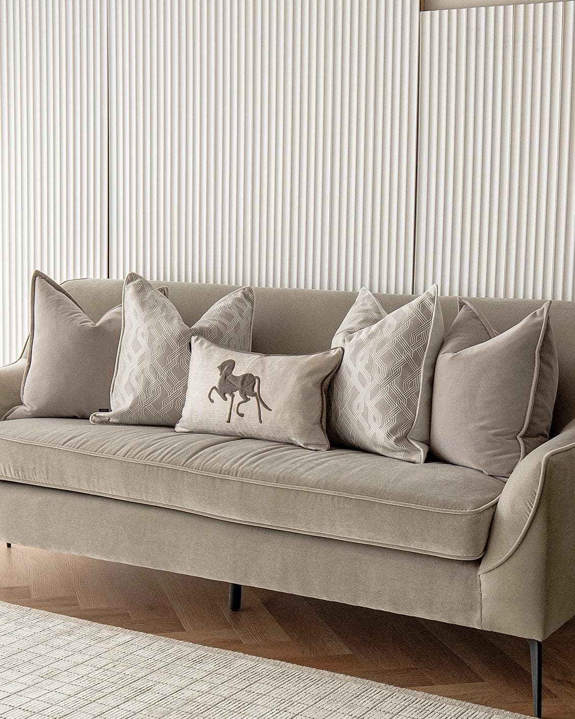 Sherwin Bundle cushion in beige, white and brown, shown in a lifestyle right view as image 2