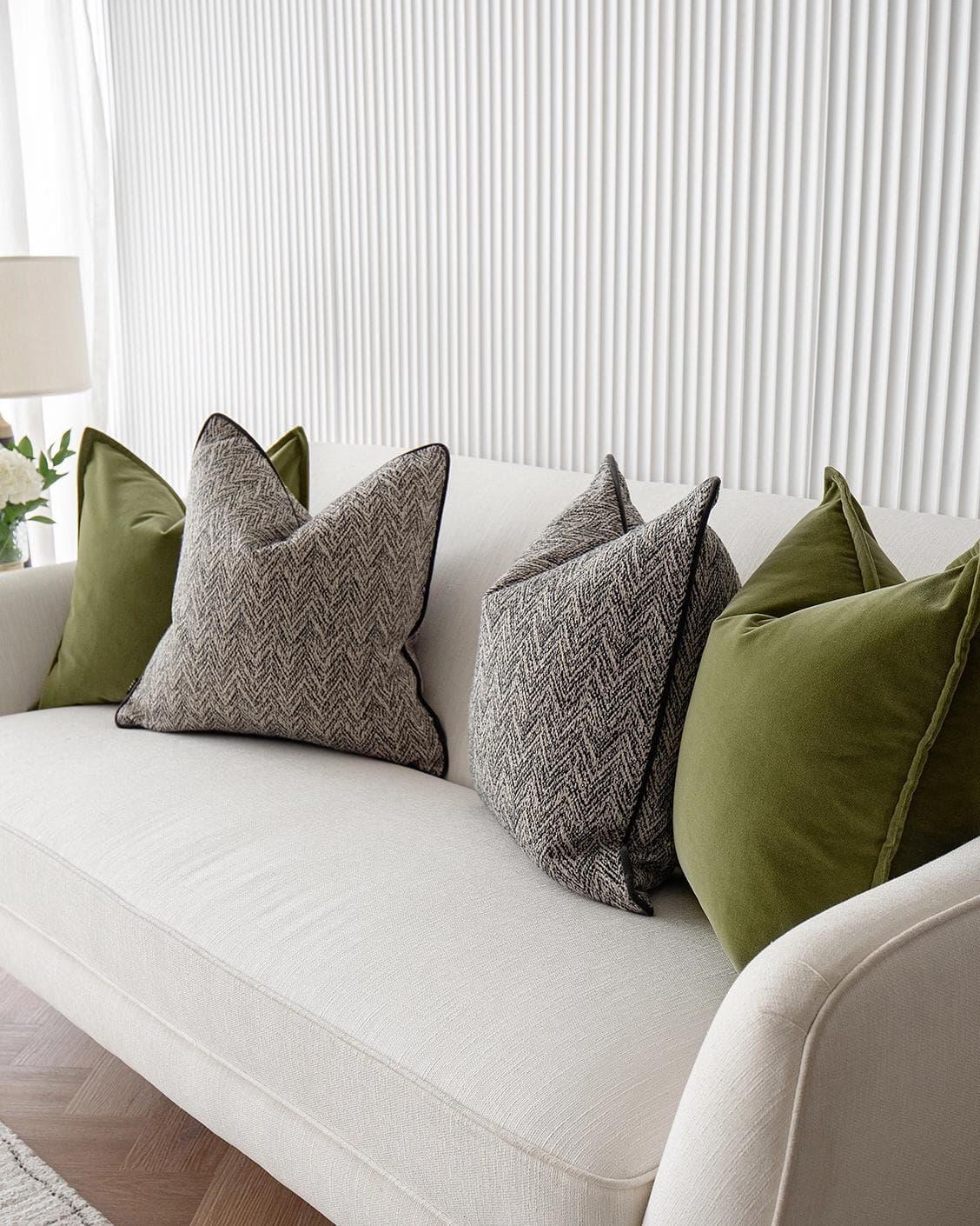Maribel Bundle cushion in black, white and green, shown in a product right view as image 7