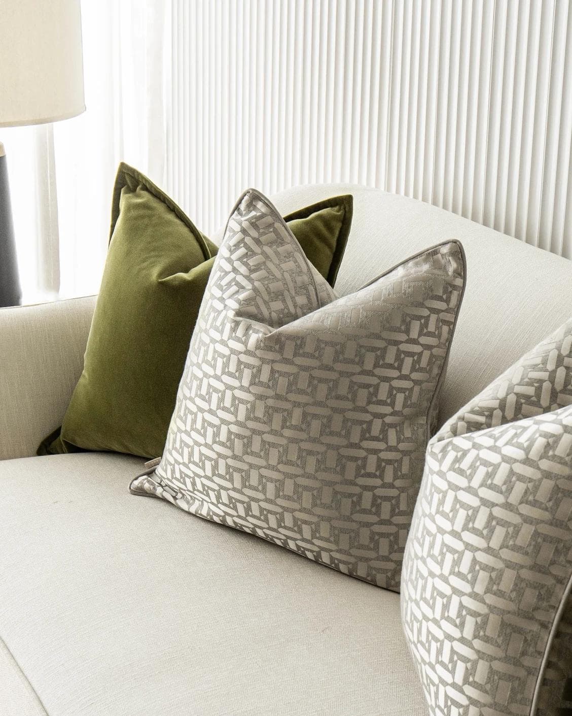 Oriana Bundle cushion in green, beige and silver, shown in a product right view as image 5