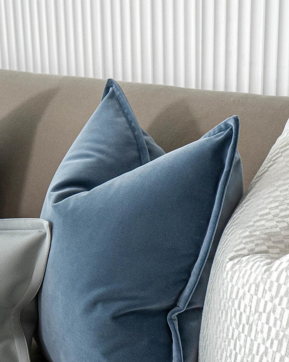 Kristal Bundle cushion in blue, silver and white, shown in a product right view as image 12