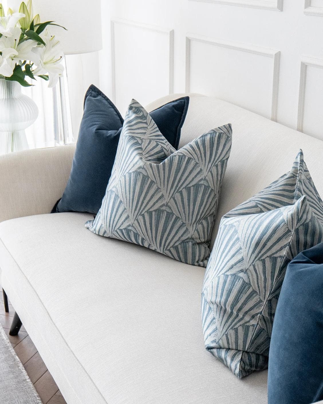 Dina Bundle cushion in royal blue, shown in a lifestyle top view as image 5