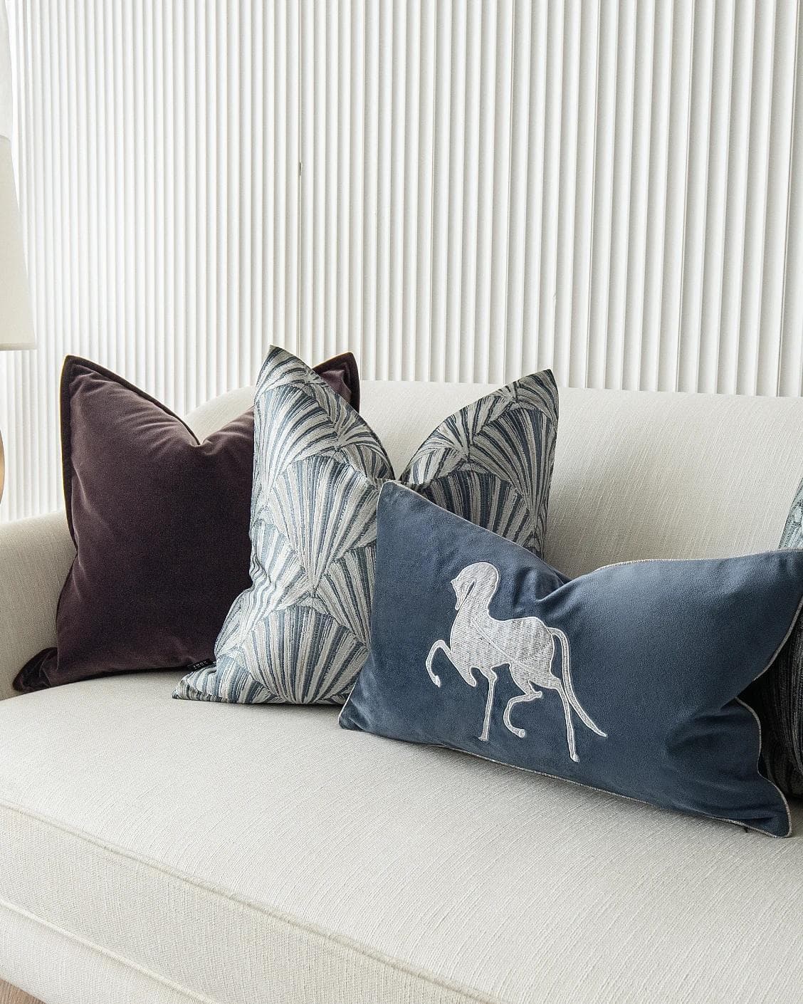 Fiavola Bundle cushion in purple, blue and silver, shown in a product right view as image 7