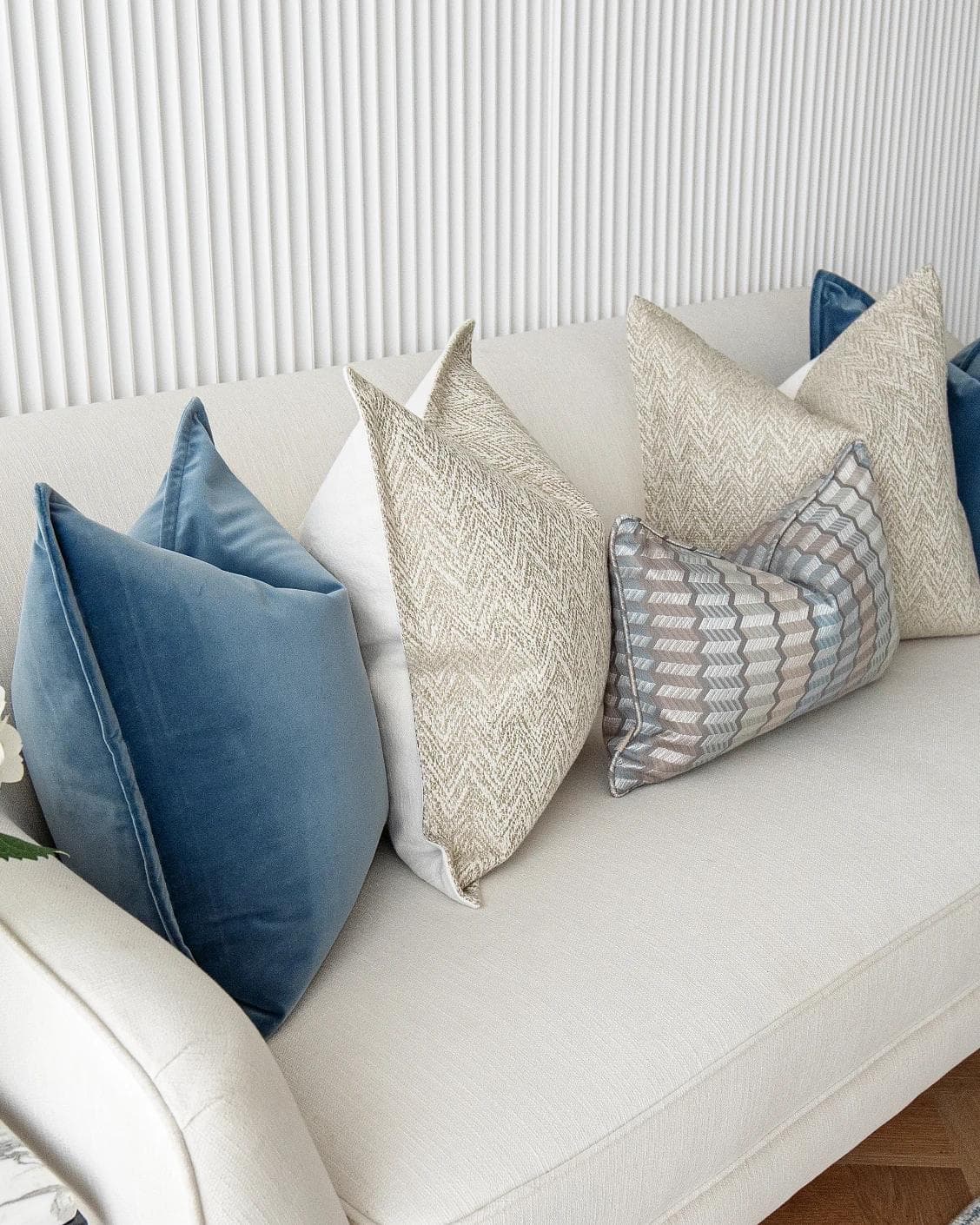 Stephan Bundle cushion in silver, blue and beige, shown in a product left view as image 7