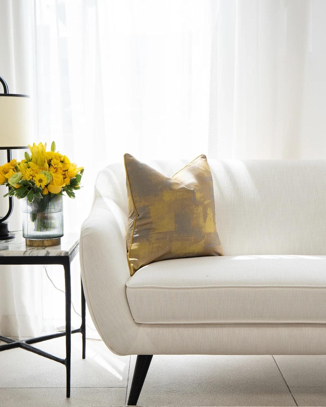 Venus Klimt cushion in yellow, shown in a lifestyle front view as image 4