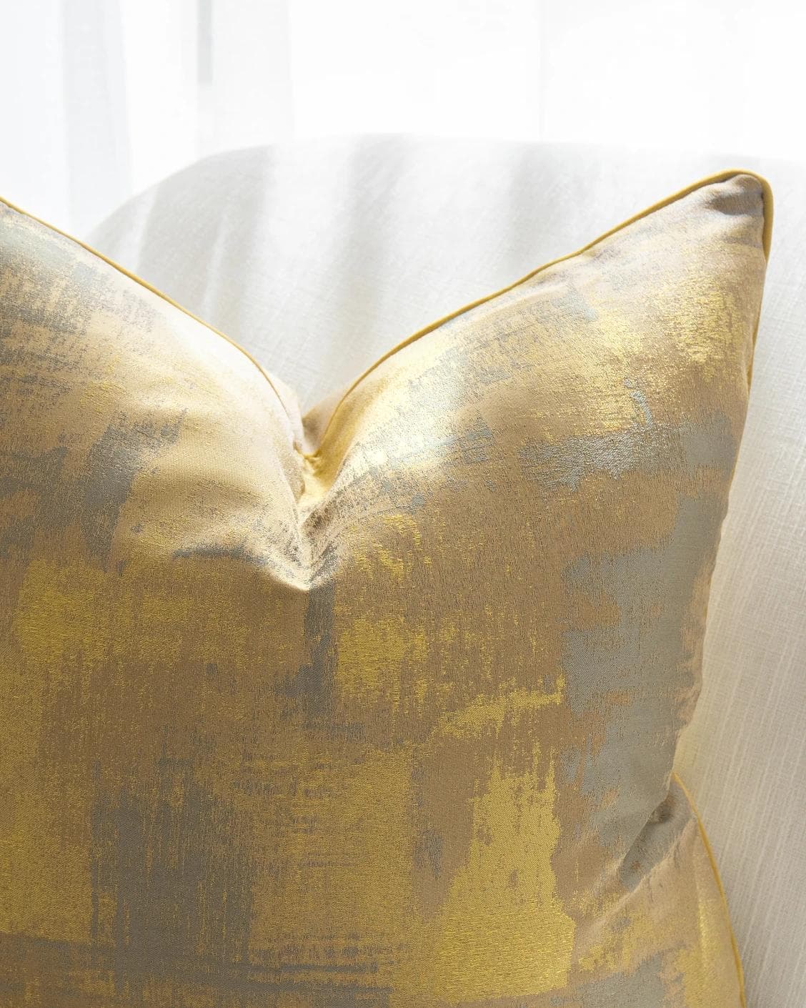 Venus Klimt cushion in yellow, shown in a lifestyle front view as image 5