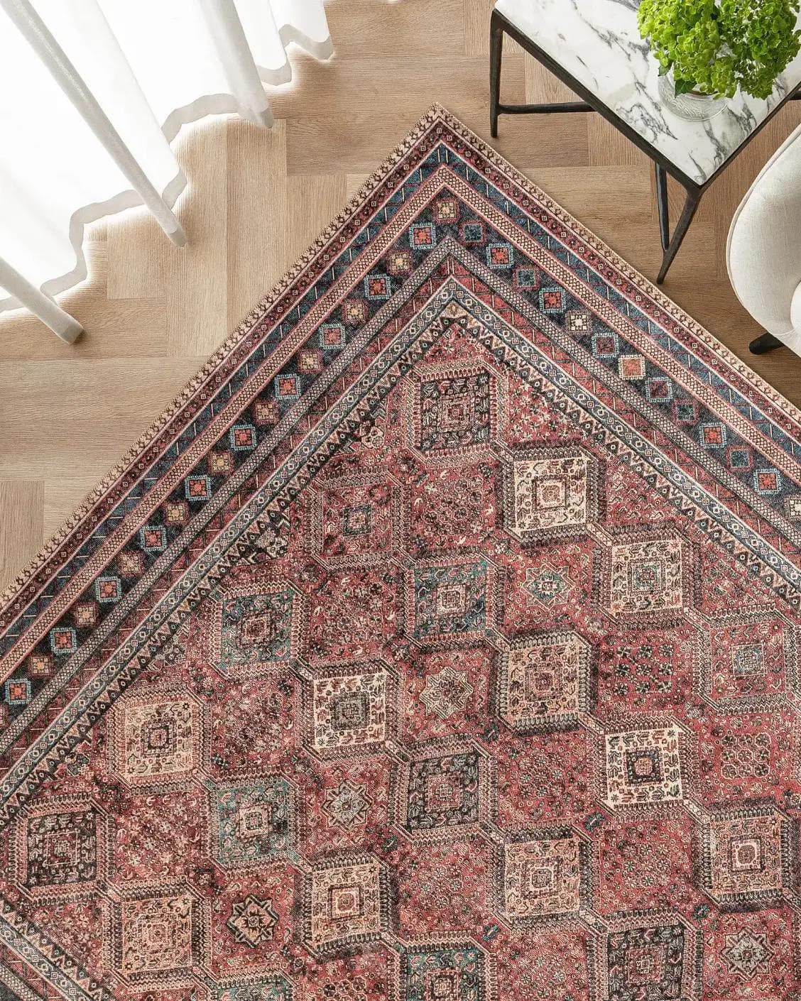 Vince Brick carpet in red, shown in a lifestyle top view as image 2