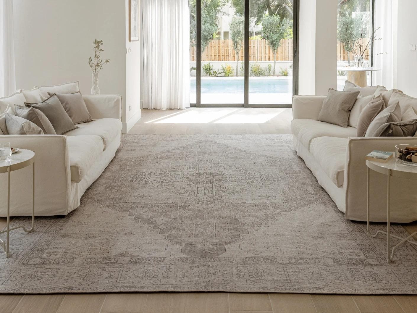 Vince Clay carpet in beige and grey, shown in a lifestyle front view as image 6