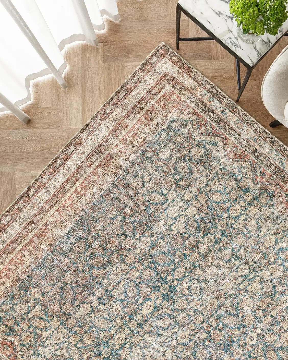 Vince Denim carpet in beige, rust and multicolour, shown in a lifestyle top view as image 2