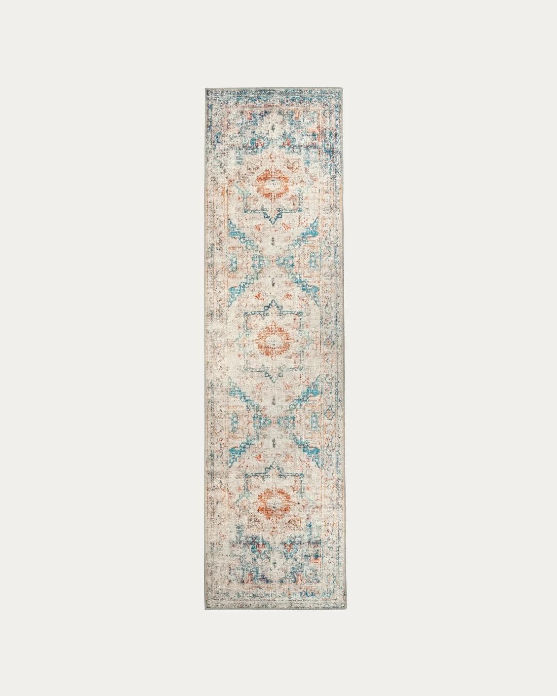 Vince Tangelo carpets in beige, blue, orange and multicolour, shown in a product top view as image 1