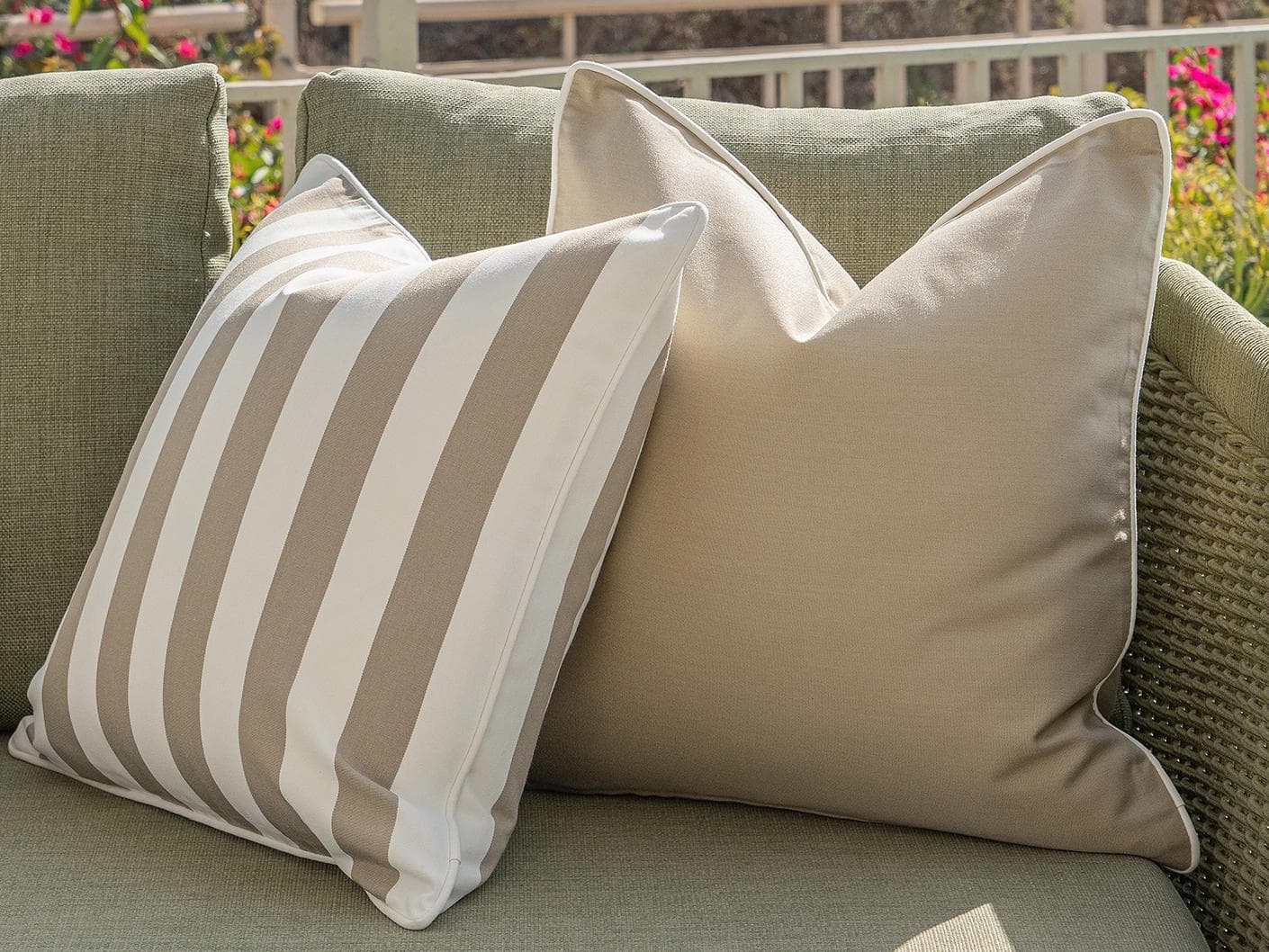Vrithi Bundle cushion in beige, shown in a lifestyle front view as image 5