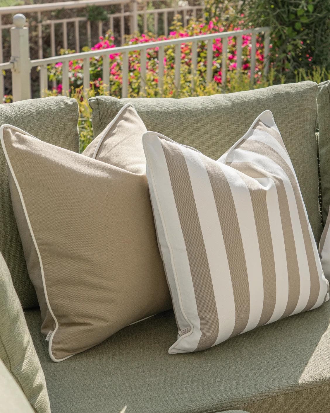 Vrithi Bundle cushion in beige, shown in a lifestyle left view as image 7