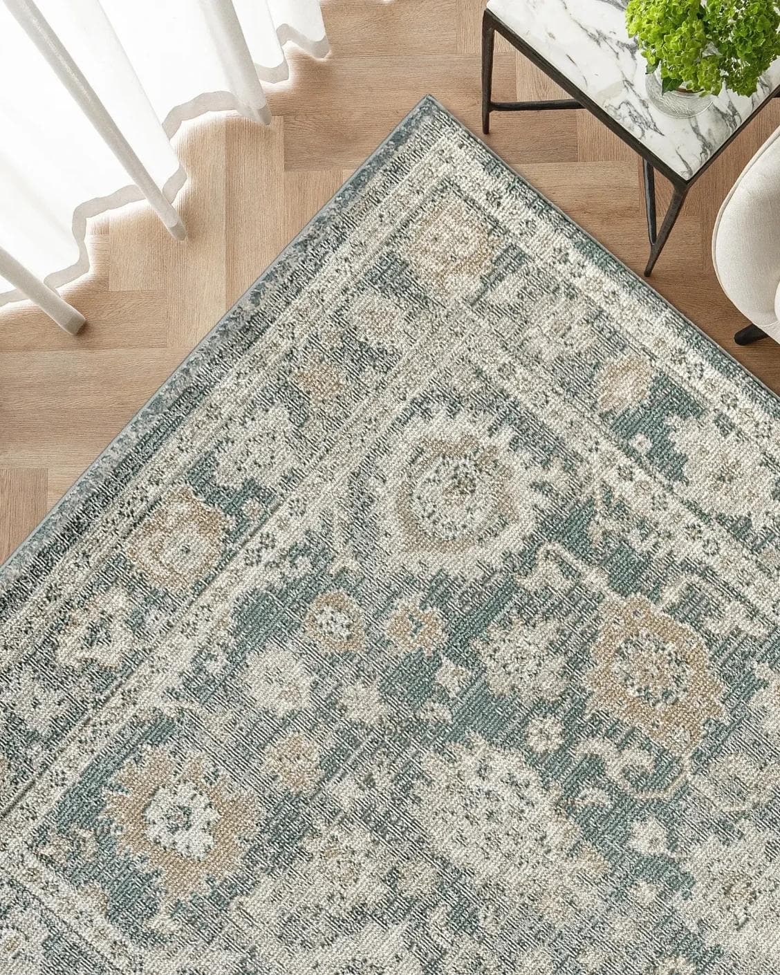 Warren Cobalt carpet in blue and beige, shown in a lifestyle top view as image 2