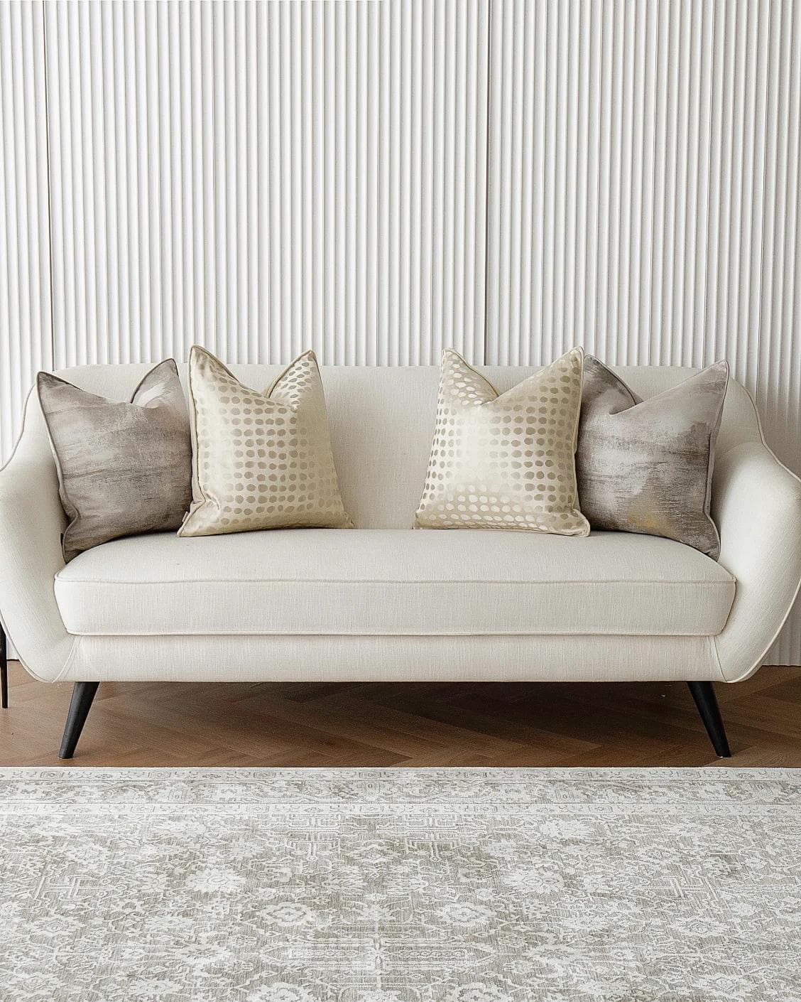 Candace Bundle cushion in yellow, silver, beige and gold, shown in a lifestyle front view as image 4