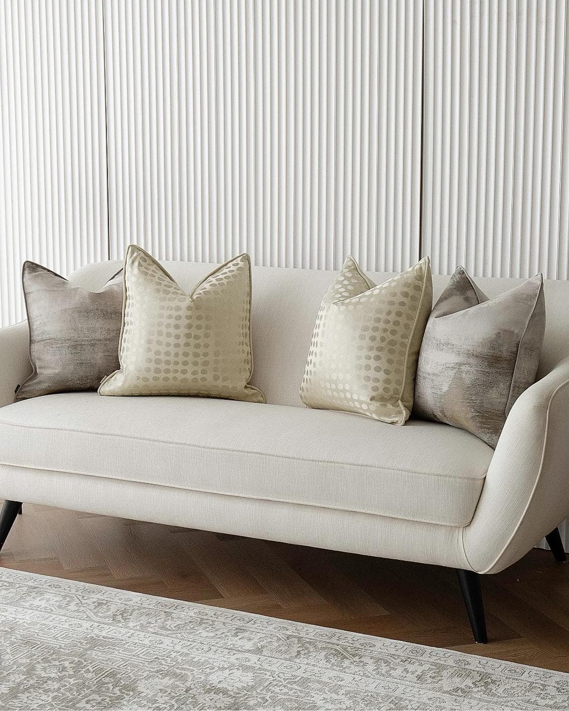 Candace Bundle cushion in yellow, silver, beige and gold, shown in a lifestyle right view as image 2