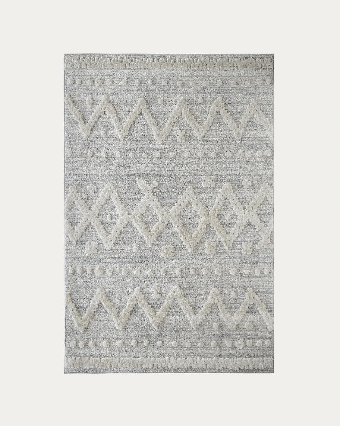 Zahra Snow carpets in grey and off white, shown in a product top view as image 1