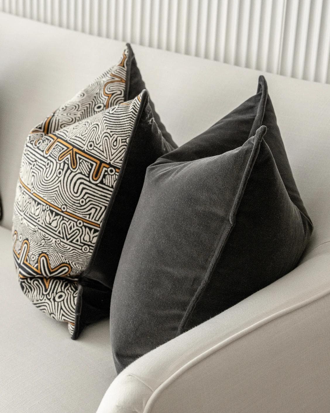 Zayn Bundle cushion in black, grey and silver, shown in a product right view as image 7