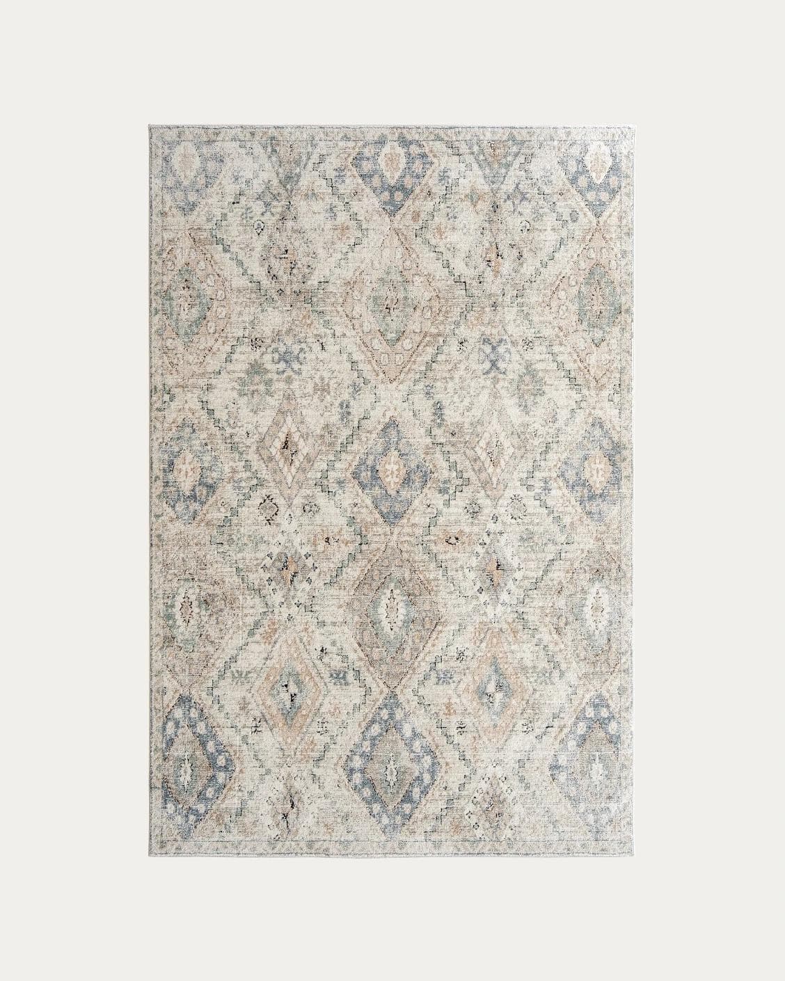 Zen Sandy carpets in beige and blue, shown in a product top view as image 1